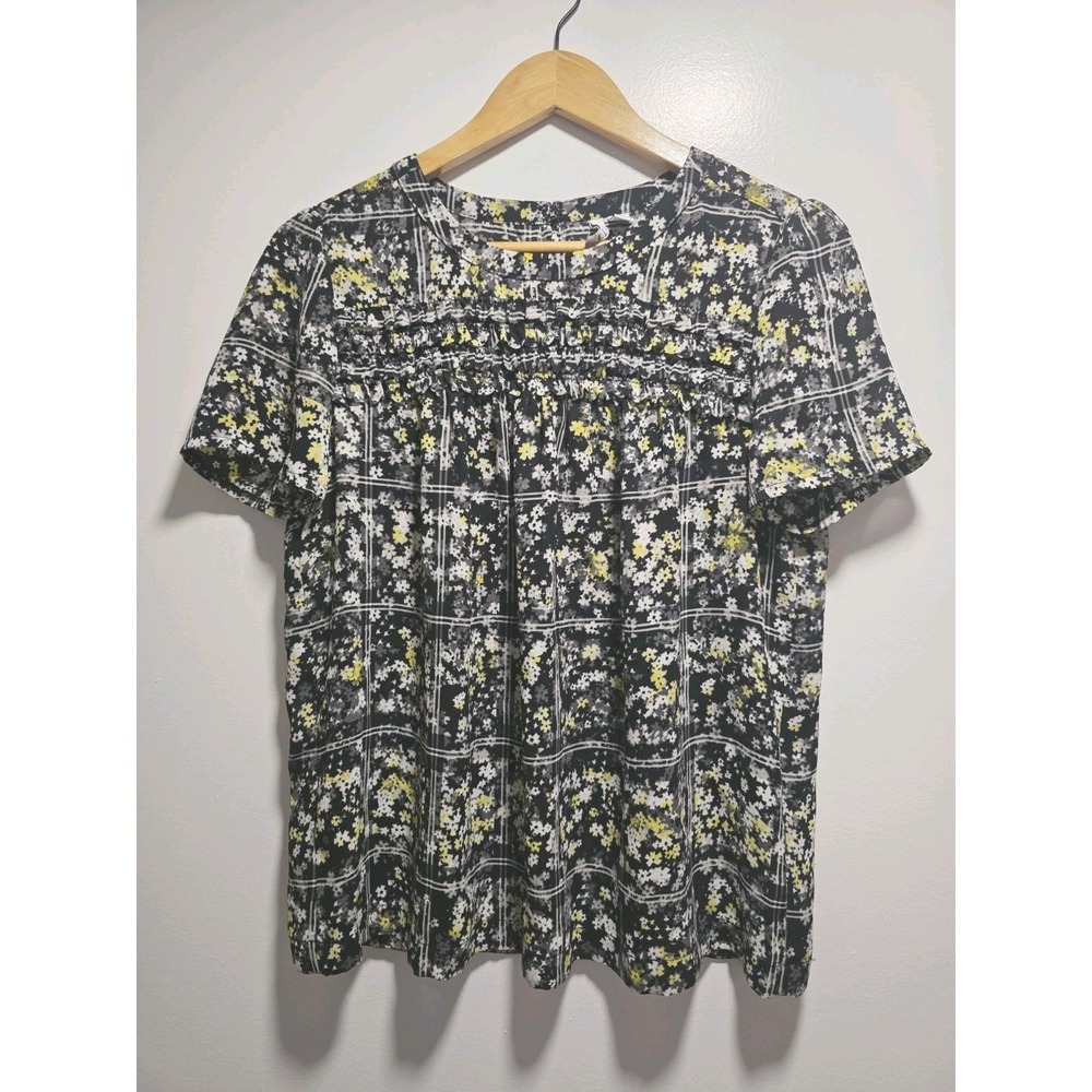 Elle Women's Blouse Floral Print Plaid Lightweight Size M